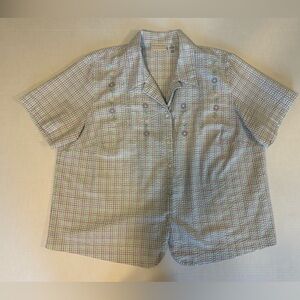 Alfred Dunner pastel floral embroidered button down short sleeve blouse size 22W